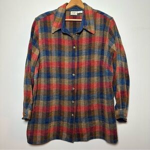 Vintage 90s Koret City Blues Plaid Button Down Shacket Shirt Jacket Womens Sz 24